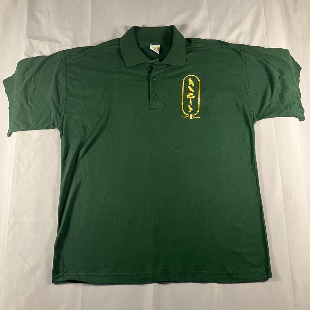 Darwish Green Polo Shirt XL Egyptian Cotton Embroidered Hieroglyphs